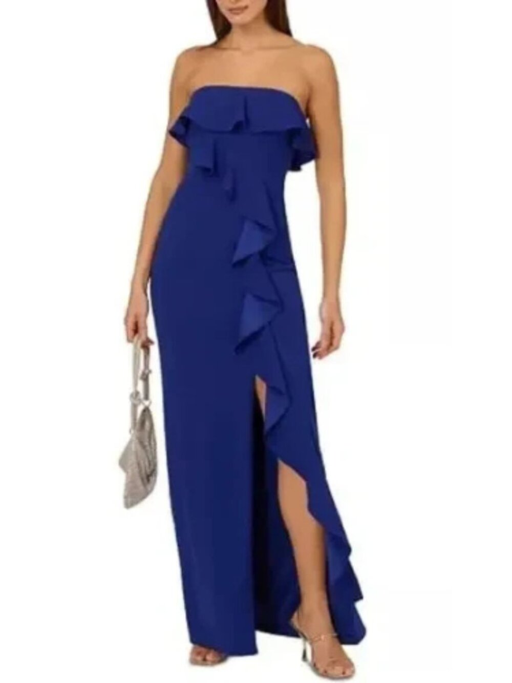 Adrianna Papell Royal Sapphire Strapless Ruffle Evening Gown Formal